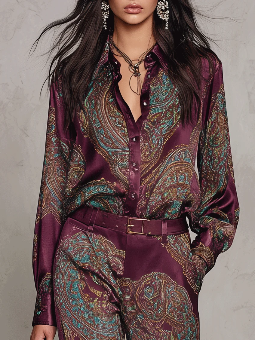 Jessamira - Two-Piece Silk Ensemble with Paisley Pattern
