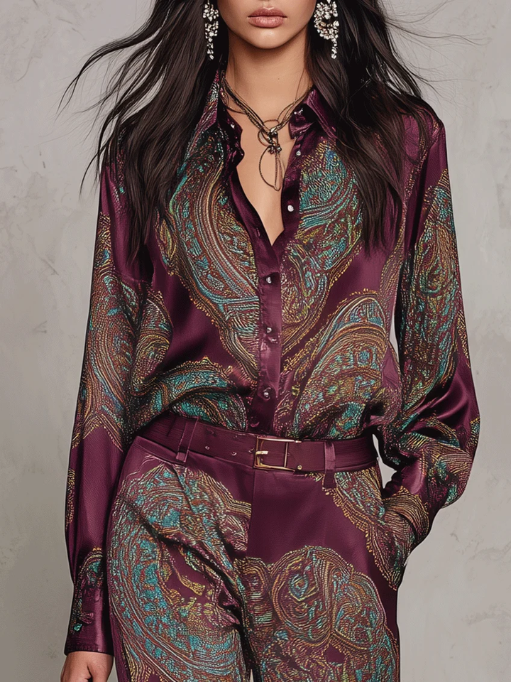 Jessamira - Two-Piece Silk Ensemble with Paisley Pattern