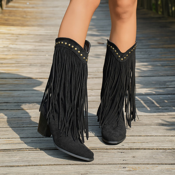 Vespa™ | Black Fringe Cowboy Boots