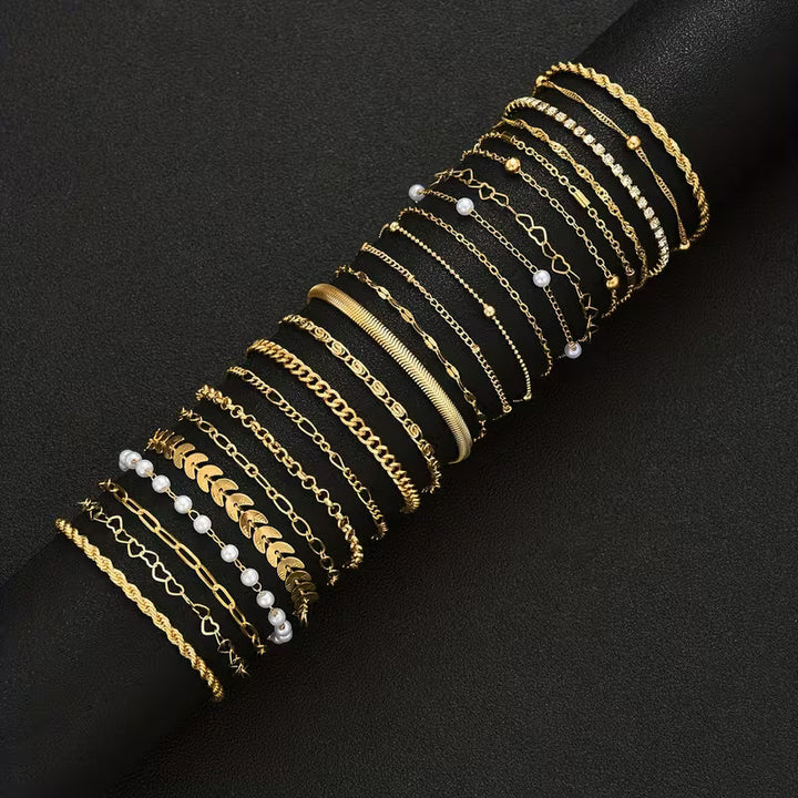 Iris™ | Golden Pearl Chain Bracelet Set of 23