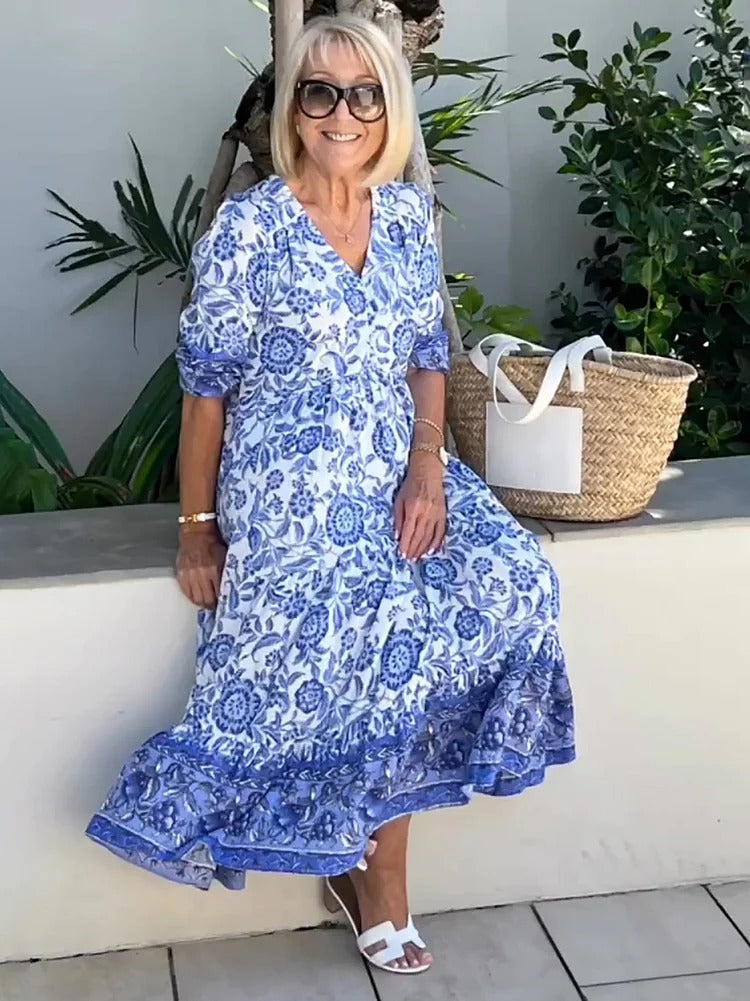 Lilara - Boho Deep V Neck Floral Dress