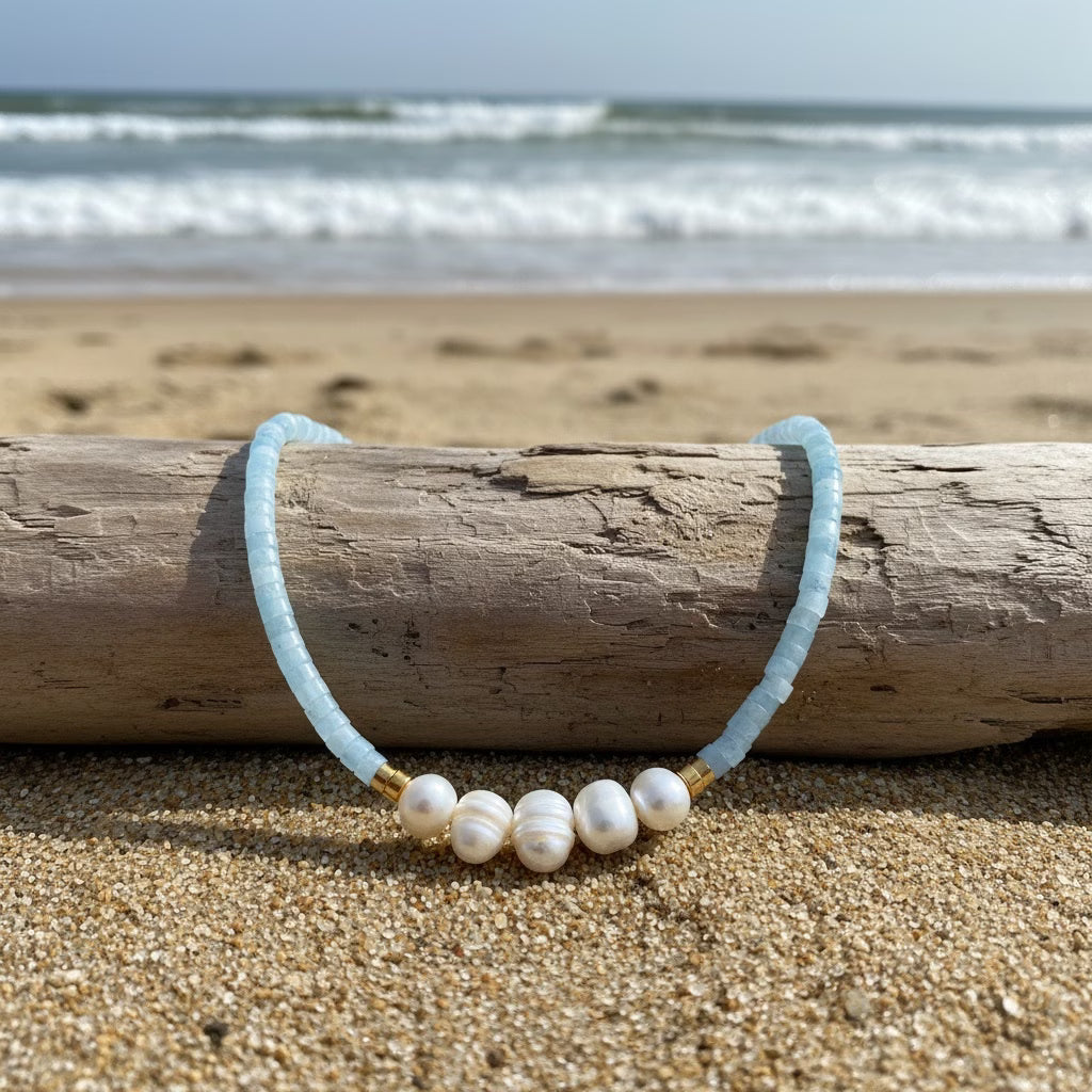 Yara™ | Aquamarine Turquoise and Pearl Necklace
