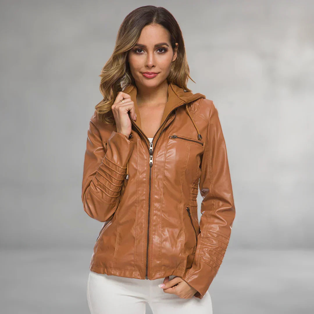 Ysolde | Leather Hooded Jacket
