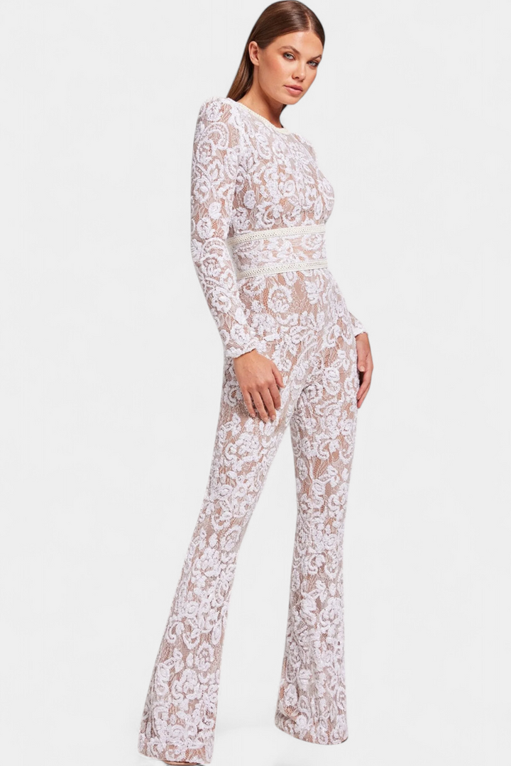 Jimena Lace Jumpsuit with Sequins and Belt