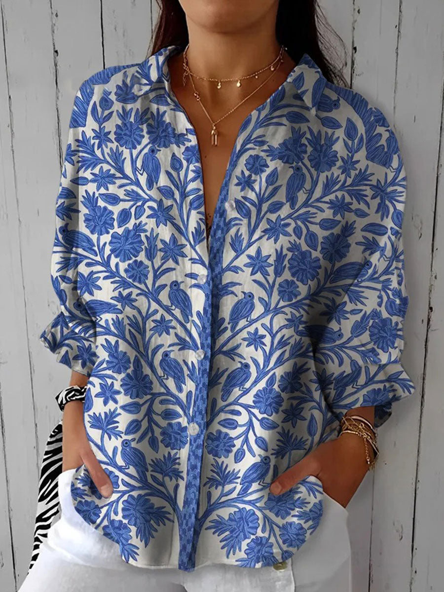 Frederikke | Blue Garden-Print Blouse