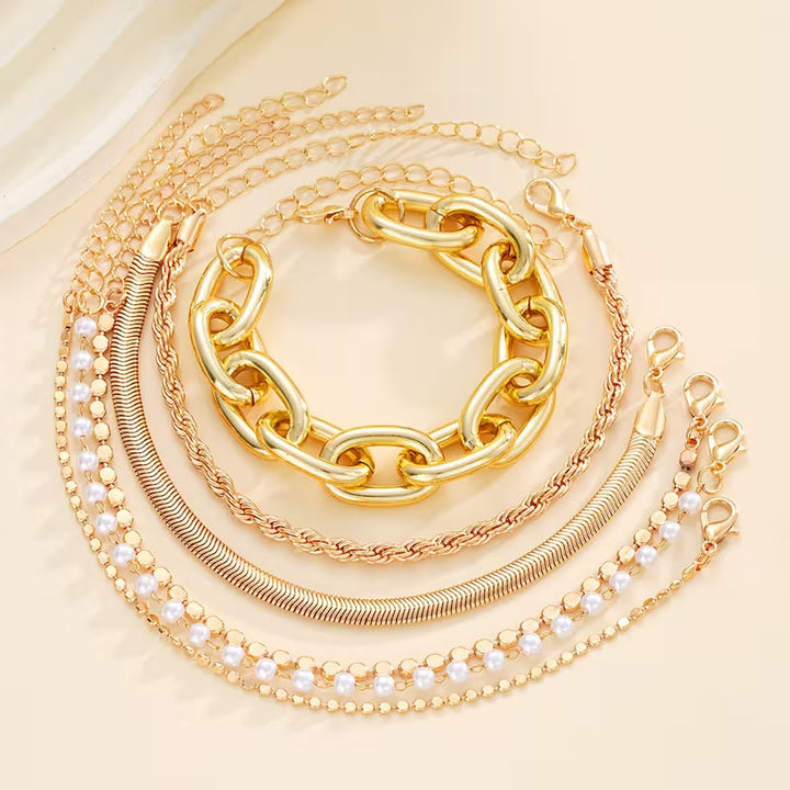 Bianca™ | Pearl and Chain Bracelet Set of 6