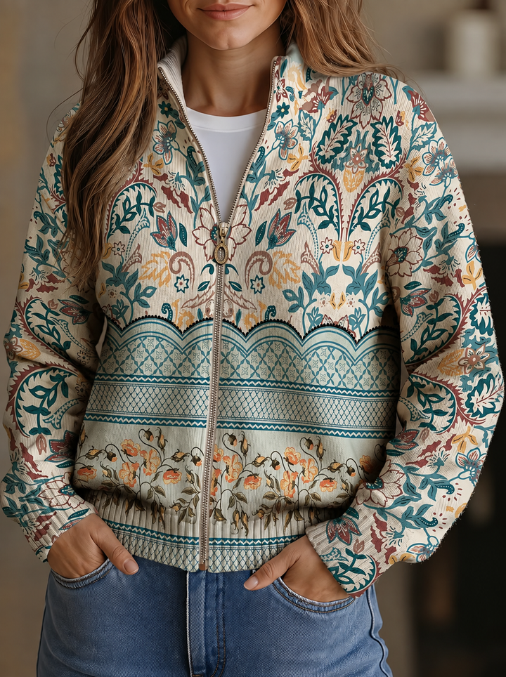 Sybilla | Botanical Border Zip Cardigan