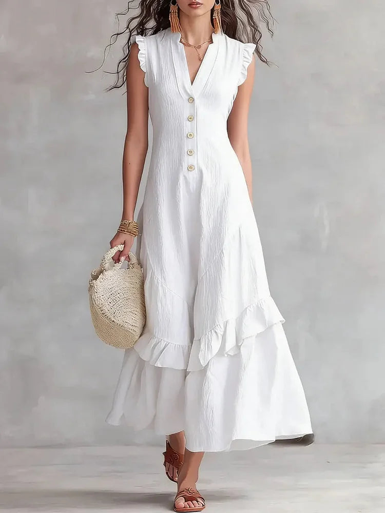 Linnea | Minimalist Lace Cotton-Linen Dress