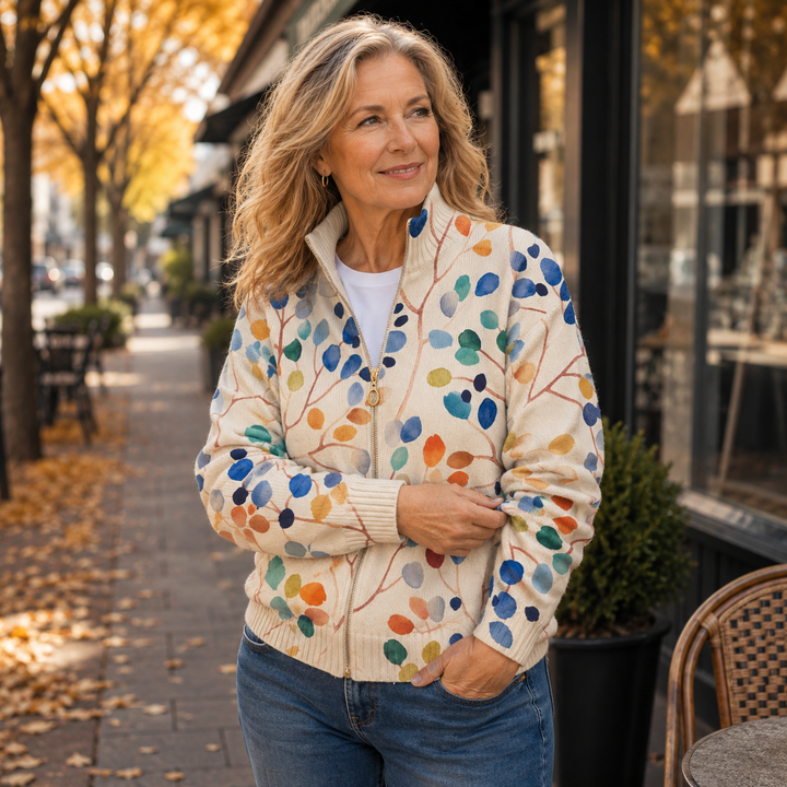 Imogene | Botanical Leaf Zip Cardigan