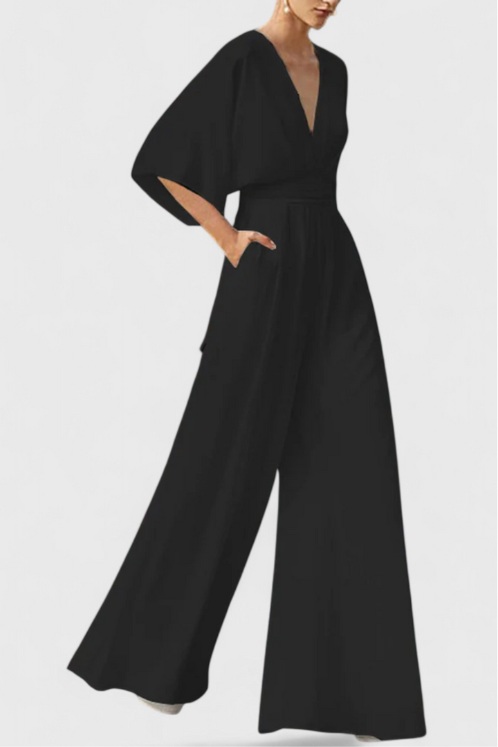 Isaura Mono Long Elegant with Wide Trousers and V-Neck