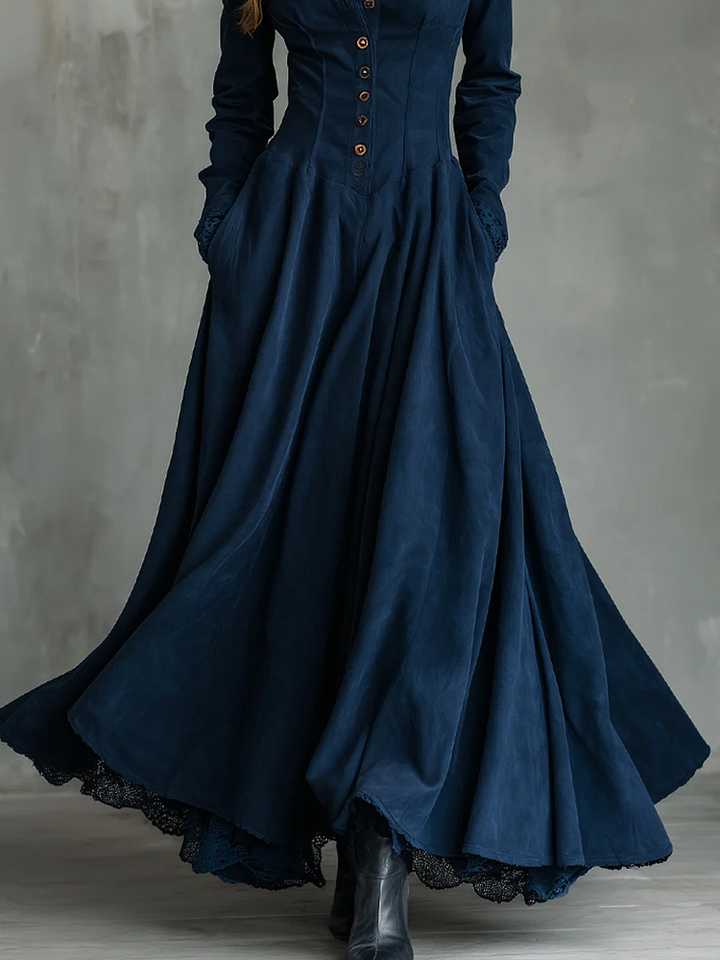 Marlowe | Faux Suede Lace-Collar Maxi Dress