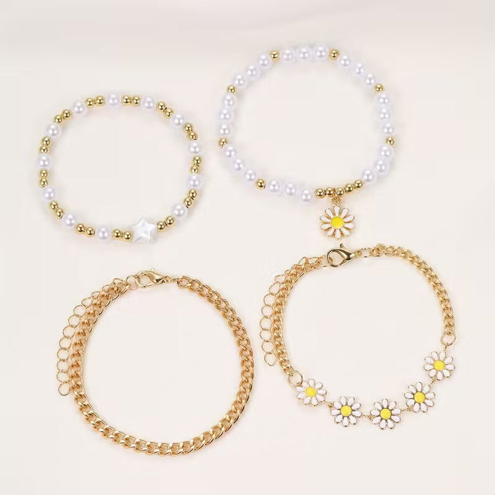 Saskia™ | Pearl Daisy Stacking Bracelet Set of 4