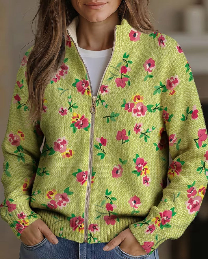 Constance | Pink Floral Zip Cardigan