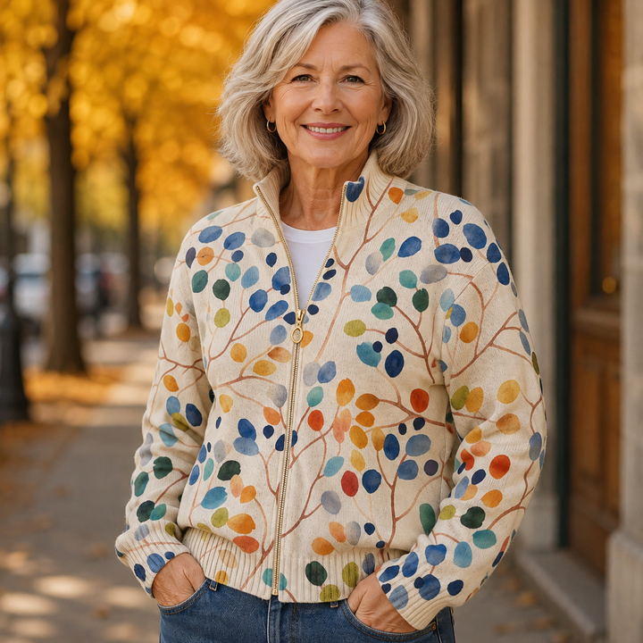 Imogene | Botanical Leaf Zip Cardigan