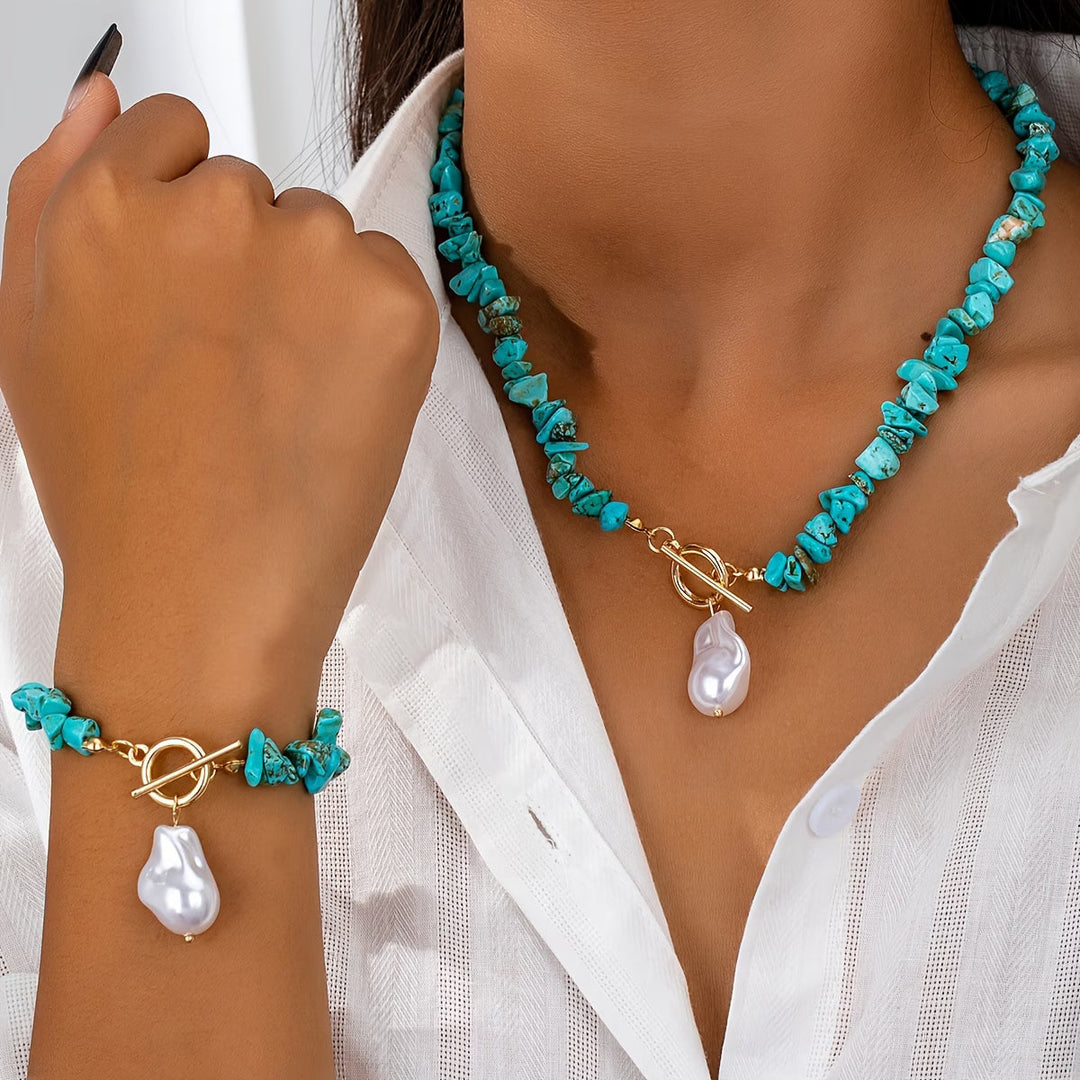 Raya™ | Turquoise and Pearl Necklace Bracelet Set