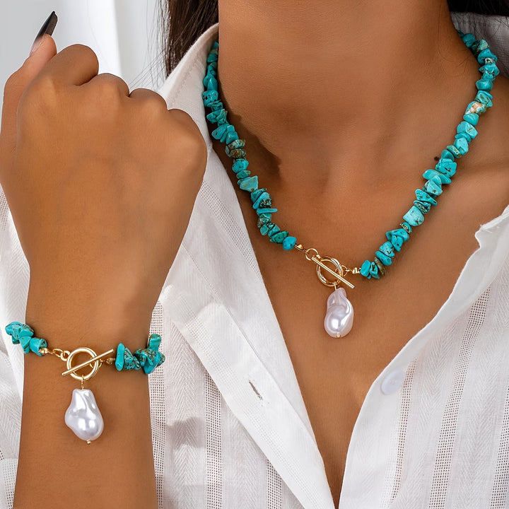 Raya™ | Turquoise and Pearl Necklace Bracelet Set