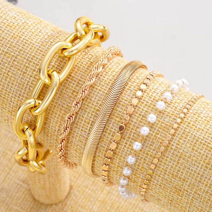 Bianca™ | Pearl and Chain Bracelet Set of 6