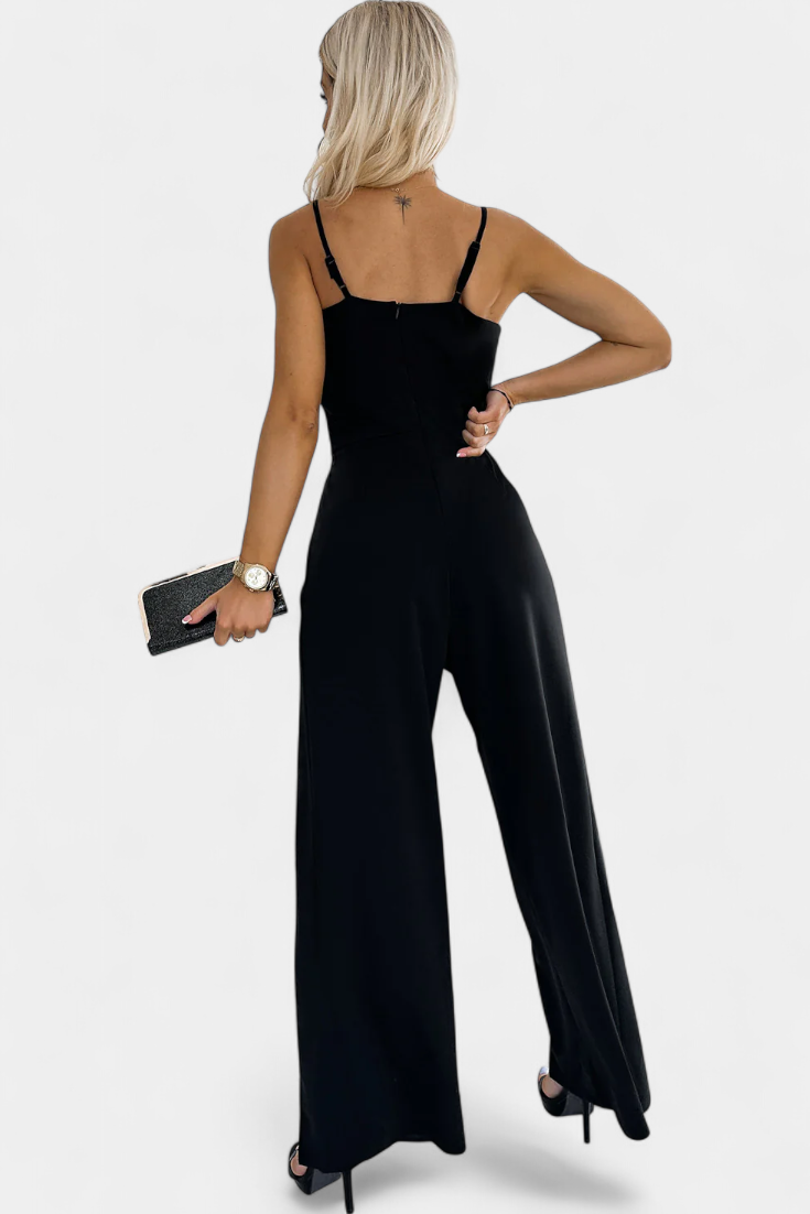 Prescillia Jumpsuit with Spaghetti Straps and Slit Legs