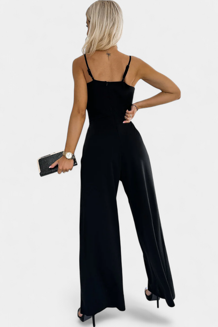 Prescillia Jumpsuit with Spaghetti Straps and Slit Legs