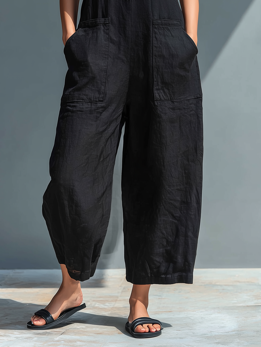 Claudia | Minimalist Linen Jumpsuit for Women, Sleeveless, High Neck and Buttons