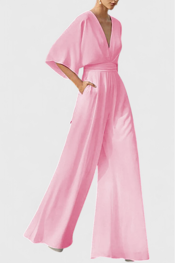 Isaura Mono Long Elegant with Wide Trousers and V-Neck