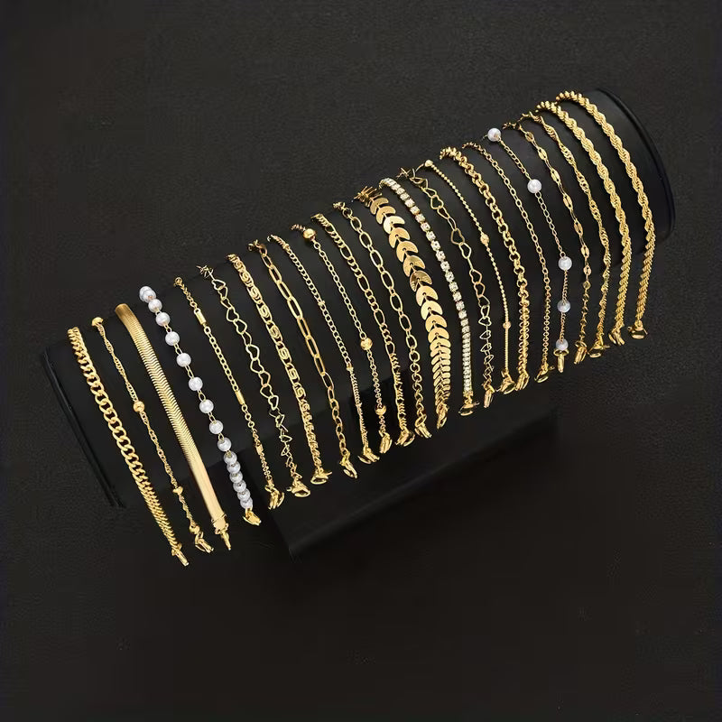 Iris™ | Golden Pearl Chain Bracelet Set of 23