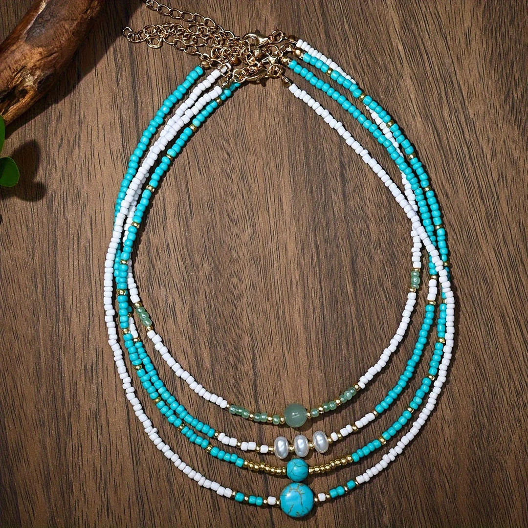 Colette™ | Bohemian Pearl and Turquoise Beaded Bracelet Set