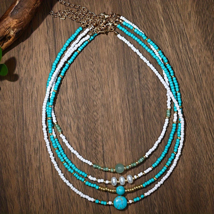 Colette™ | Bohemian Pearl and Turquoise Beaded Bracelet Set