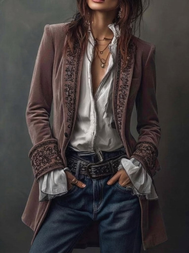 Erica | Long Velvet Vintage Jacket