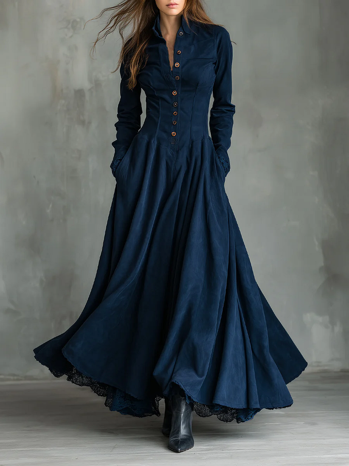 Marlowe | Faux Suede Lace-Collar Maxi Dress