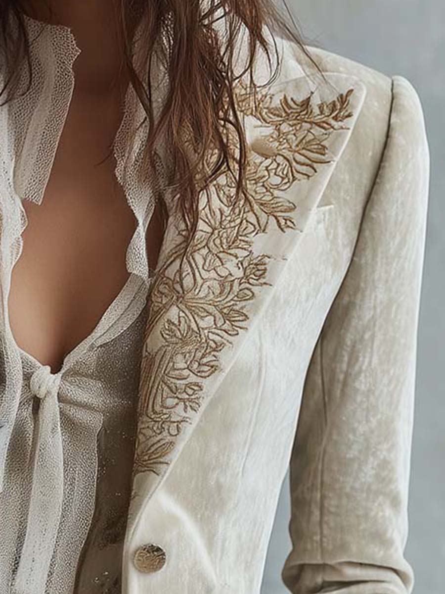 Isolde | Ivory Embroidered Blazer