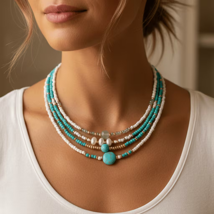 Colette™ | Bohemian Pearl and Turquoise Beaded Bracelet Set