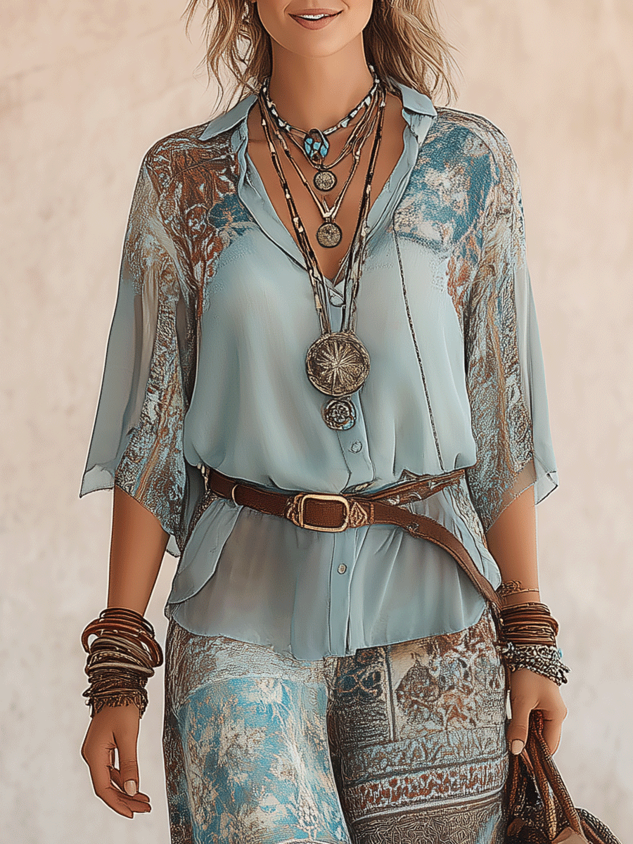 Marisol | Boho Aqua Printed Two-Piece Set