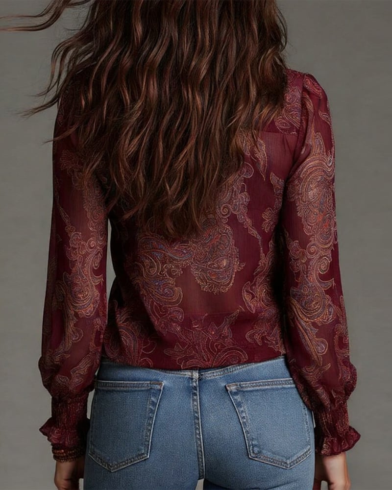 Sabine | Retro Ruffle Half-Zip Blouse