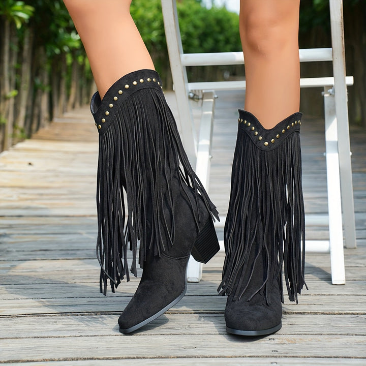 Vespa™ | Black Fringe Cowboy Boots