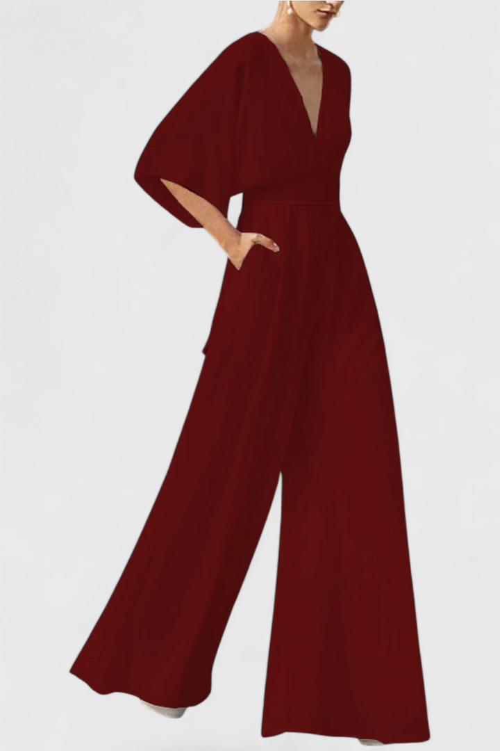 Isaura Mono Long Elegant with Wide Trousers and V-Neck