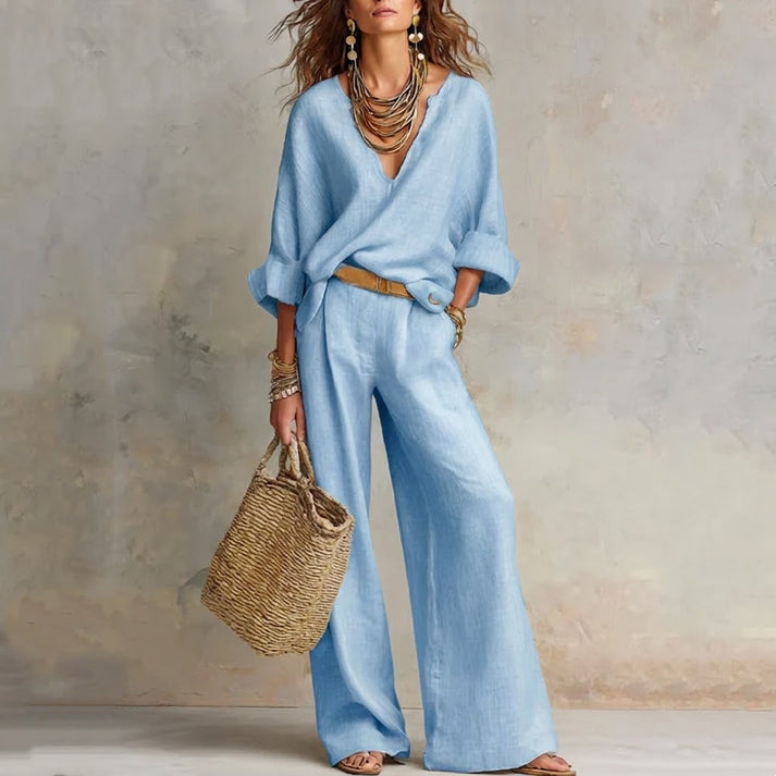 Ilaina | V-Neck Top & Wide-Leg Trousers Set
