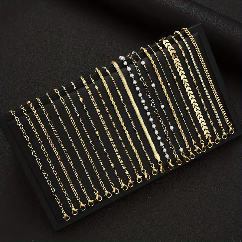 Iris™ | Golden Pearl Chain Bracelet Set of 23