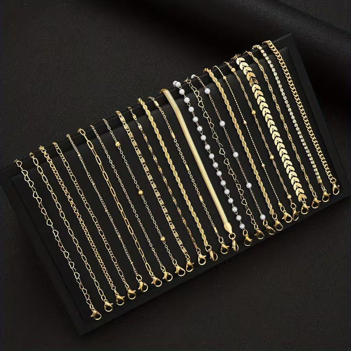 Iris™ | Golden Pearl Chain Bracelet Set of 23