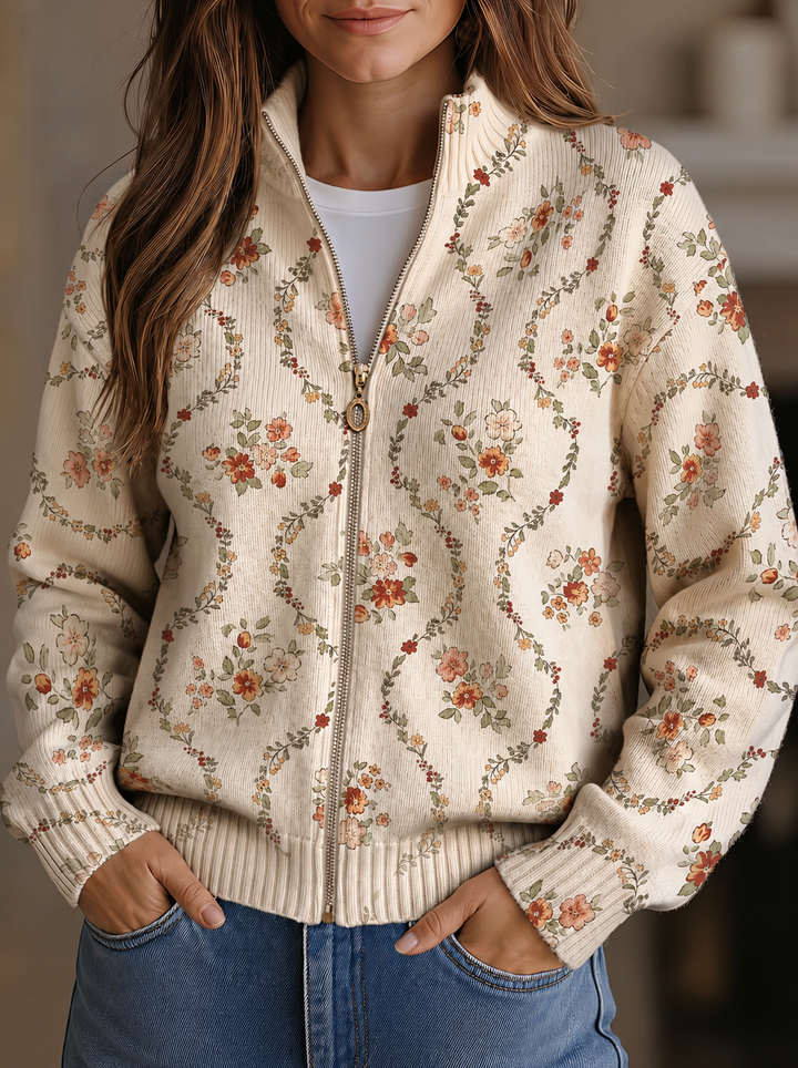 Persephone | Floral Vine Zip Cardigan