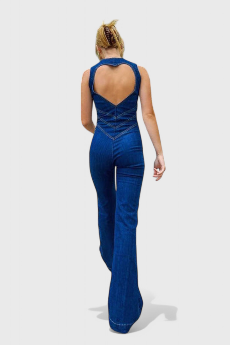 Maisie Denim Jumpsuit with Heart-Shaped Cut-Out