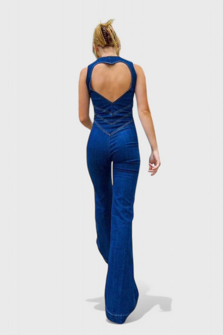 Maisie Denim Jumpsuit with Heart-Shaped Cut-Out