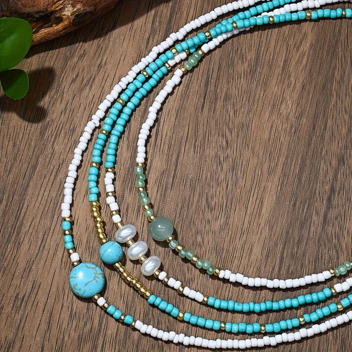 Colette™ | Bohemian Pearl and Turquoise Beaded Bracelet Set