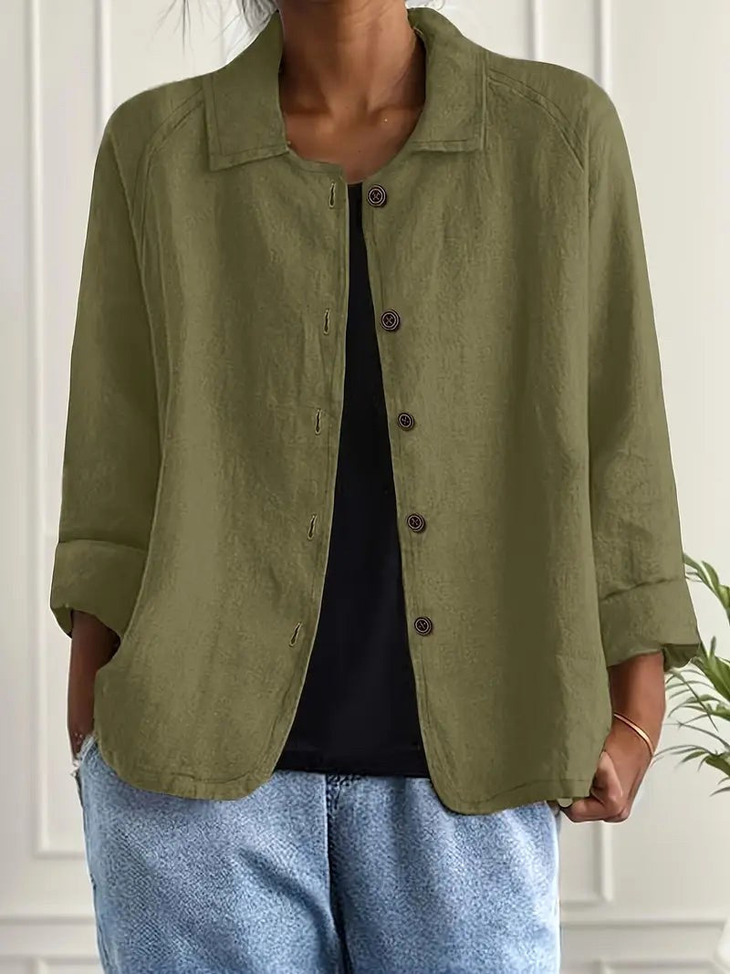Aurelienne | Olive Button-Through Blouse