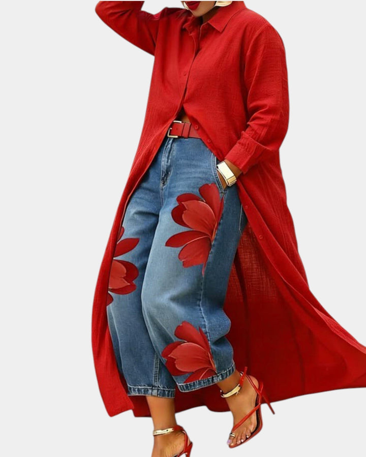 Céliane | Complete outfit with wide denim trousers