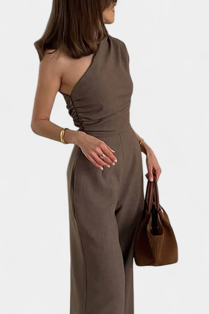 Elegant One-Shoulder Magnolia Mono with Pleats