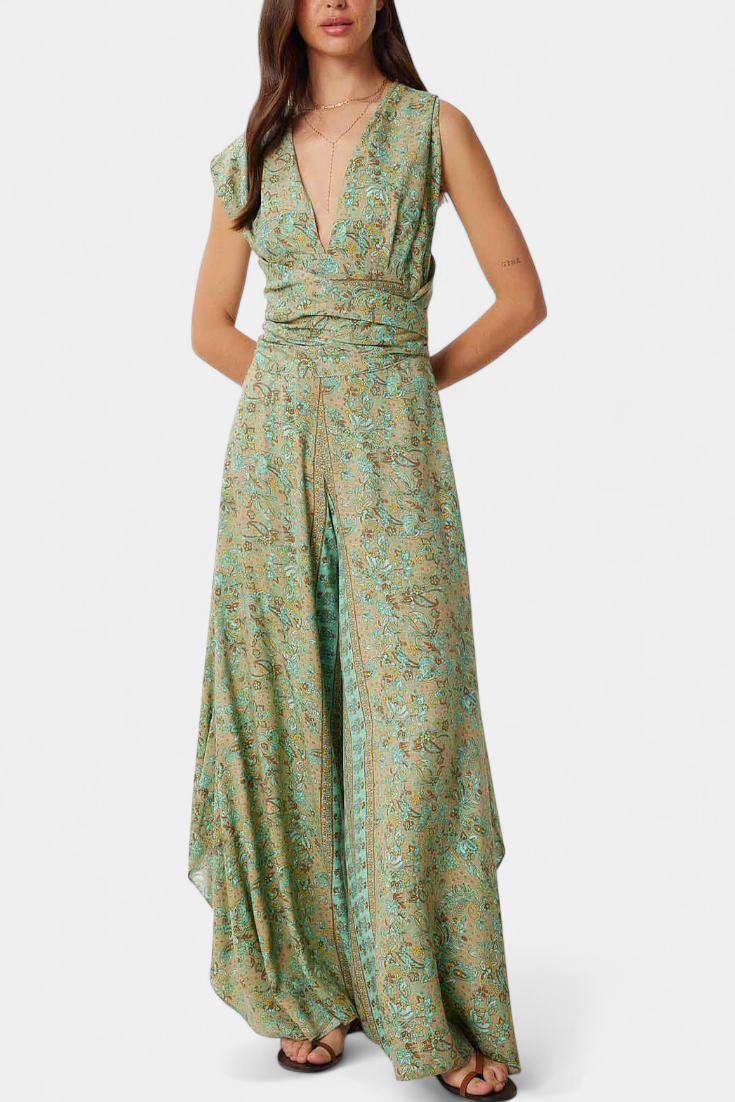 Leandra Cross Mono Fluid with Green Floral Print