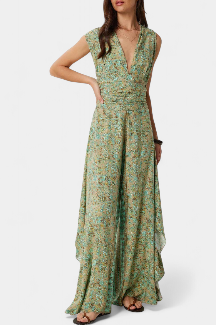 Leandra Cross Mono Fluid with Green Floral Print
