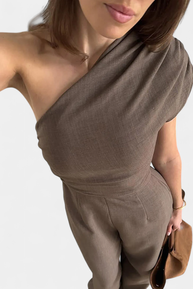 Elegant One-Shoulder Magnolia Mono with Pleats