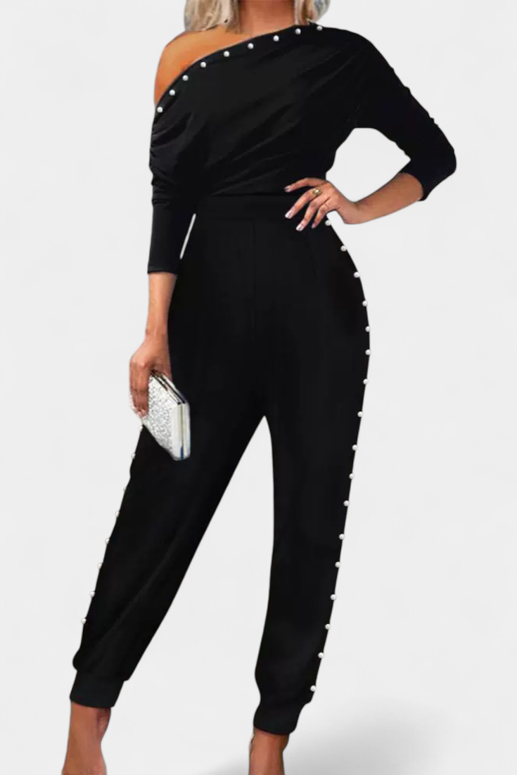 Brina Mono with Exposed Shoulder and Beaded Details